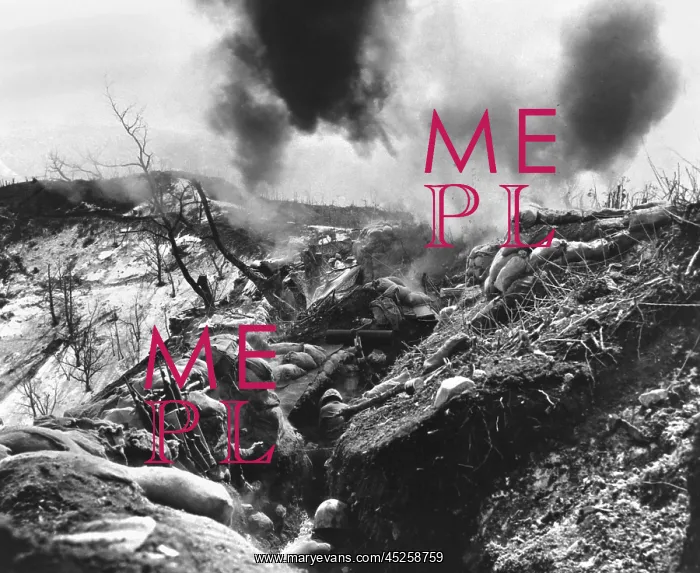 : U.S. Marines take cover in a deep trench as Red : U.S. Marines take cover in a deep trench as Red