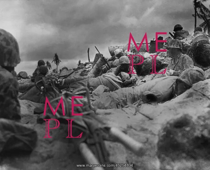 : U.S. Marines take cover from Japanese fire behind : U.S. Marines take cover from Japanese fire behind