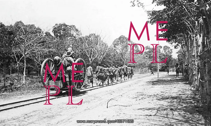 : Use of manpower on mini railway, Schaedel's Farm, WW1 : Use of manpower on mini railway, Schaedel's Farm, WW1