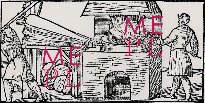 : Using bellows to increase the draught in a furnace : Using bellows to increase the draught in a furnace