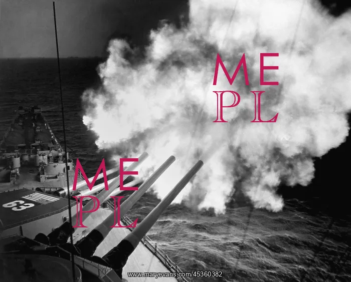 : The USS Missouri fires 16-inch shell into enemy : The USS Missouri fires 16-inch shell into enemy