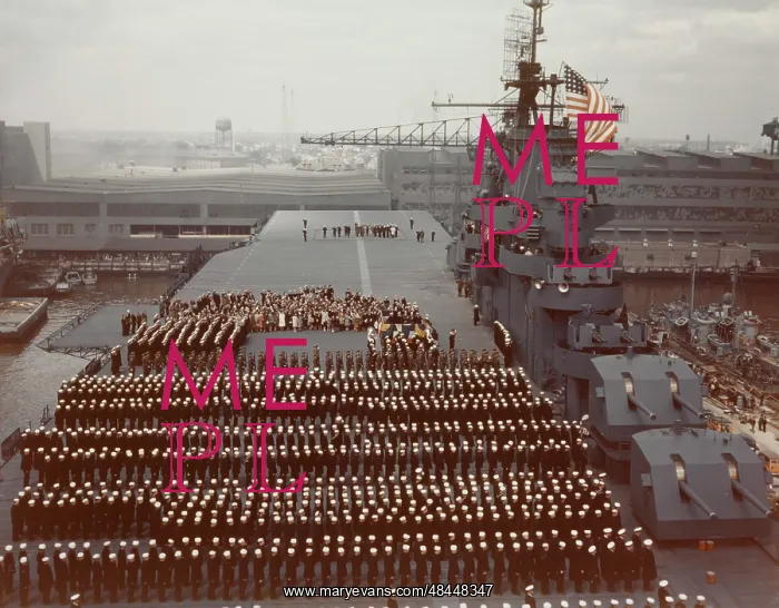 : USS Yorktown crew stands at attention at the : USS Yorktown crew stands at attention at the