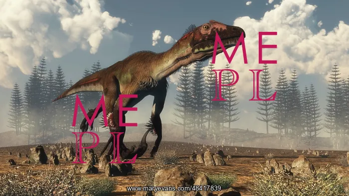  : Utahraptor dinosaur running in the desert