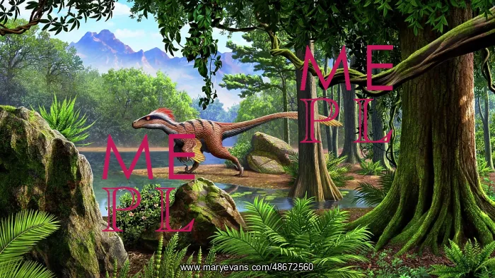 : Utahraptor in a North American forest during the : Utahraptor in a North American forest during the