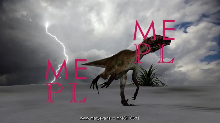 : Utahraptor running across a desert during a lightning storm : Utahraptor running across a desert during a lightning storm
