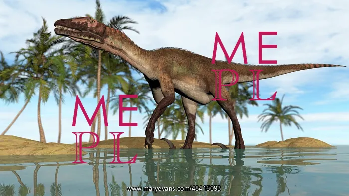 : Utahraptor standing in shallow water : Utahraptor standing in shallow water
