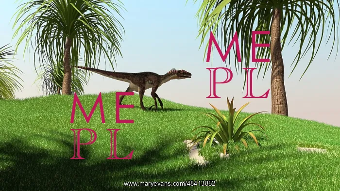 : Utahraptor walking across a grassy field : Utahraptor walking across a grassy field
