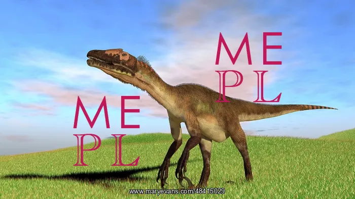 : Utahraptor walking across a grassy field : Utahraptor walking across a grassy field