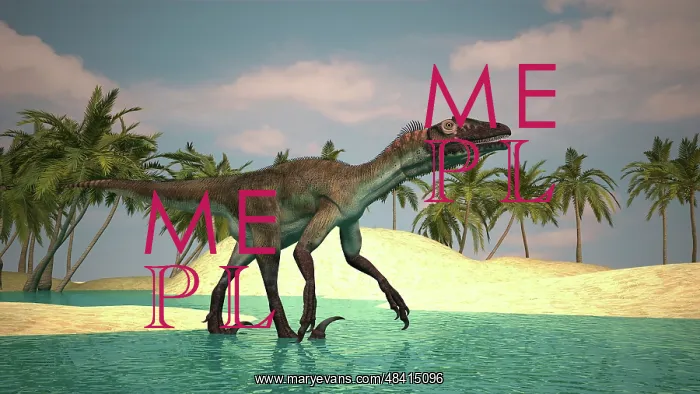 : Utahraptor walking across a riverbed : Utahraptor walking across a riverbed