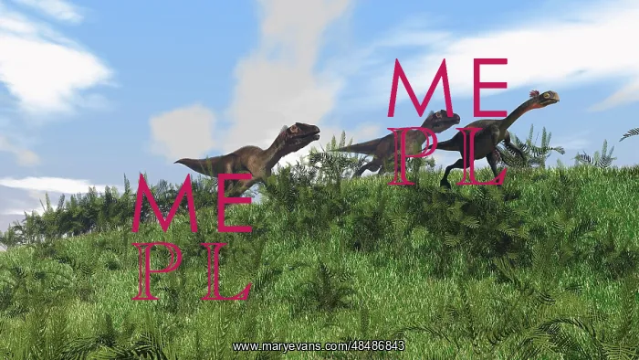 : Two Utahraptors chasing a Gigantoraptor across a grassy ? : Two Utahraptors chasing a Gigantoraptor across a grassy ?