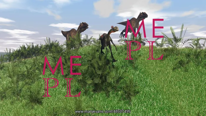 : Two Utahraptors chasing a Gigantoraptor across a grassy ? : Two Utahraptors chasing a Gigantoraptor across a grassy ?