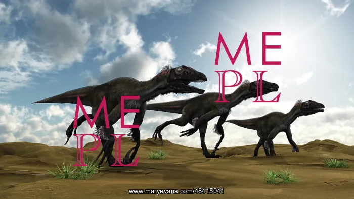 : Three Utahraptors running across desert terrain : Three Utahraptors running across desert terrain