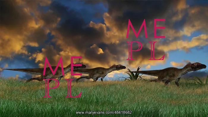 : Three Utahraptors running across prehistoric grasslands : Three Utahraptors running across prehistoric grasslands