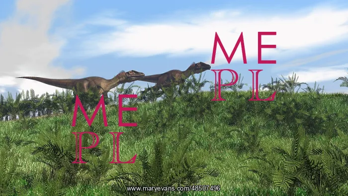 : Two Utahraptors walking across a grassy field : Two Utahraptors walking across a grassy field
