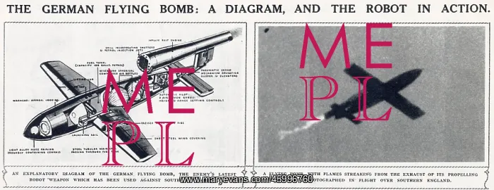 : V-1 Flying Bomb in flight; Second World War, 1944 : V-1 Flying Bomb in flight; Second World War, 1944