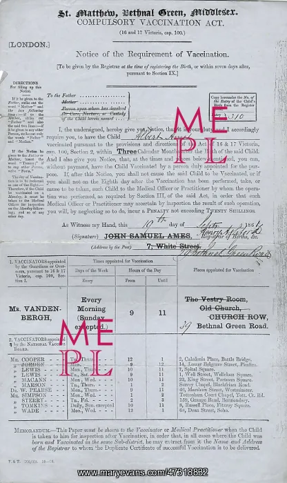 : VACCINATION ORDER 1861 : VACCINATION ORDER 1861