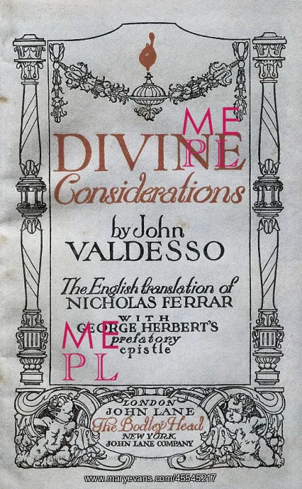 : VALDES, Juan de (1500-1541). Divine Considerations : VALDES, Juan de (1500-1541). Divine Considerations