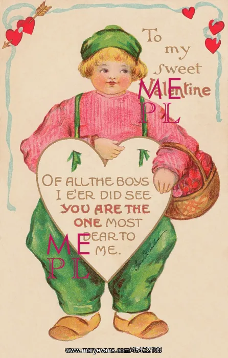 : Valentine. Dutch boy with a Valentine message enshrined in a heart : Valentine. Dutch boy with a Valentine message enshrined in a heart