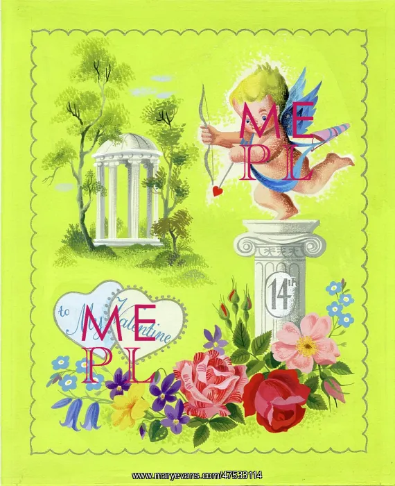 : Valentine design with Cupid and flowers : Valentine design with Cupid and flowers
