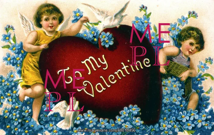 : Valentines card with two cherubs and a large heart : Valentines card with two cherubs and a large heart