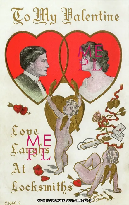 : Valentines Postcard - Locked together : Valentines Postcard - Locked together