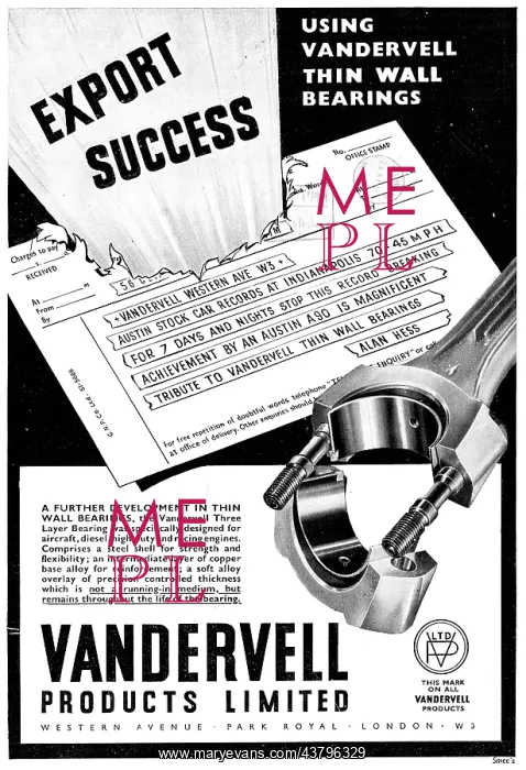 : Vandervell Bearings For Aircraft 1949 : Vandervell Bearings For Aircraft 1949