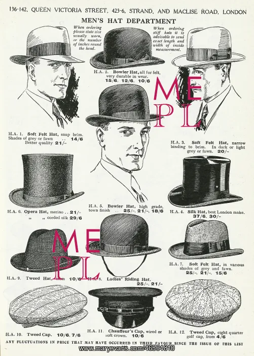 : A Variety of Men's Hats 1926 : A Variety of Men's Hats 1926