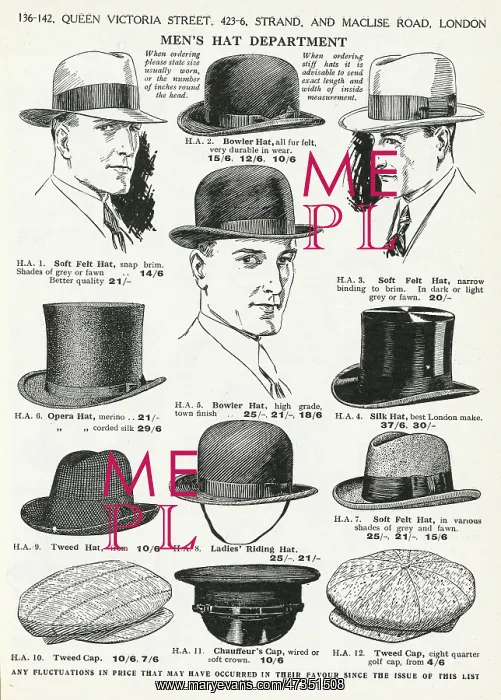 : A Variety of Men's Hats 1926 : A Variety of Men's Hats 1926