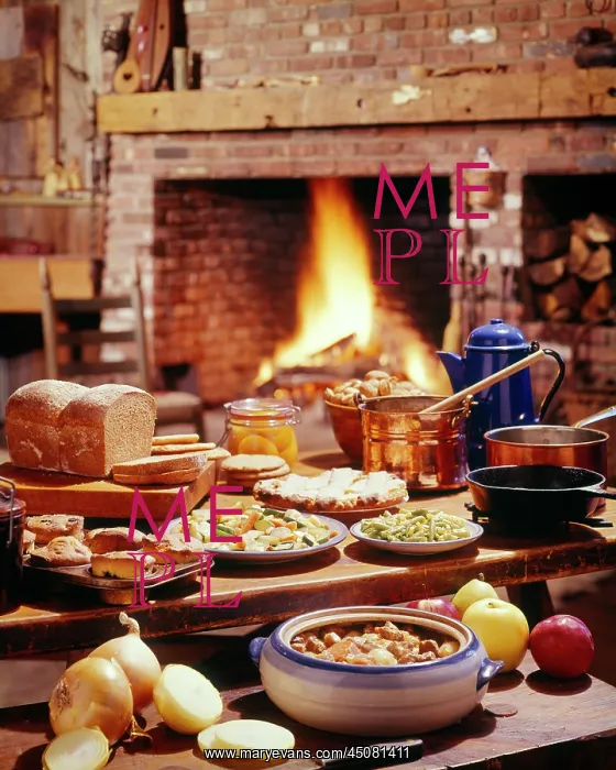  : Variety Wholesome Cooked Foods Arrayed on Table