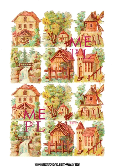 : Various buildings and scenes on a sheet of Victorian scraps : Various buildings and scenes on a sheet of Victorian scraps