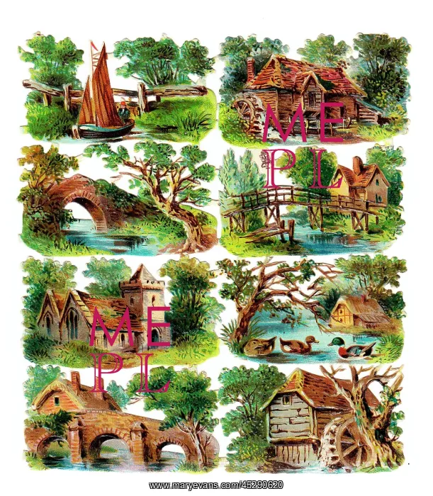 : Various buildings and scenes on a sheet of Victorian scraps : Various buildings and scenes on a sheet of Victorian scraps