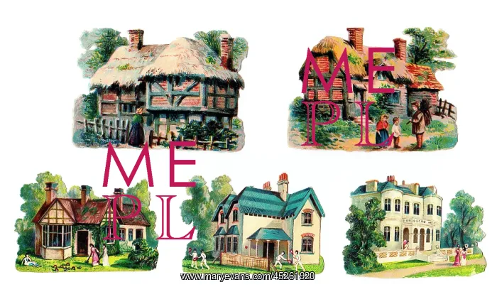 : Various buildings on five Victorian scraps : Various buildings on five Victorian scraps