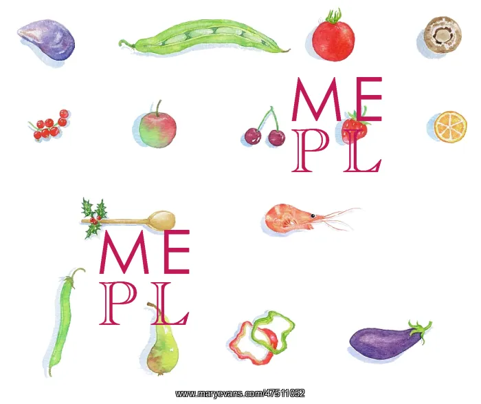 : Various fruits, vegetables, seafood and spoon : Various fruits, vegetables, seafood and spoon