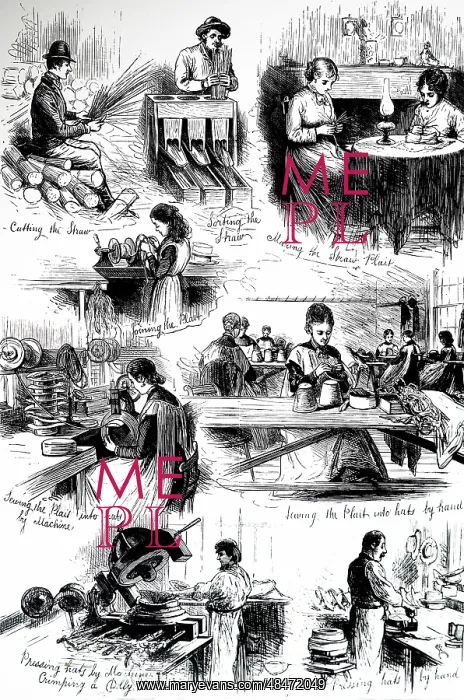 : Various processes in the production of straw hats at Luton : Various processes in the production of straw hats at Luton