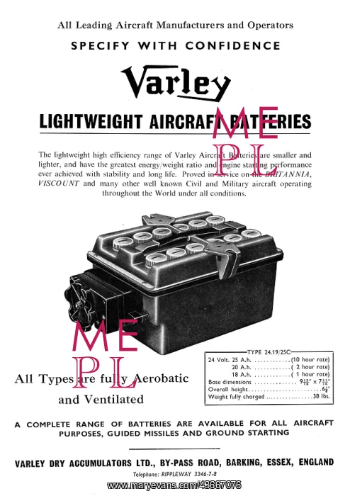 : Varley Accumulators - Varley Batteries 1958 : Varley Accumulators - Varley Batteries 1958