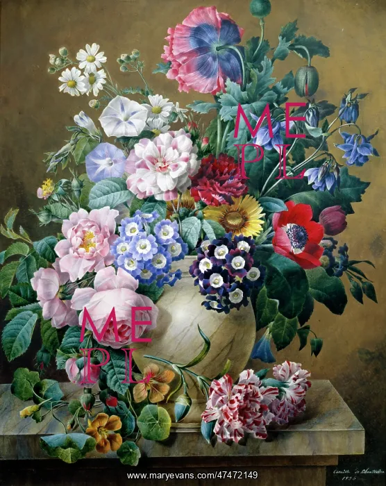 : Vase of Flowers on a Marble Table : Vase of Flowers on a Marble Table