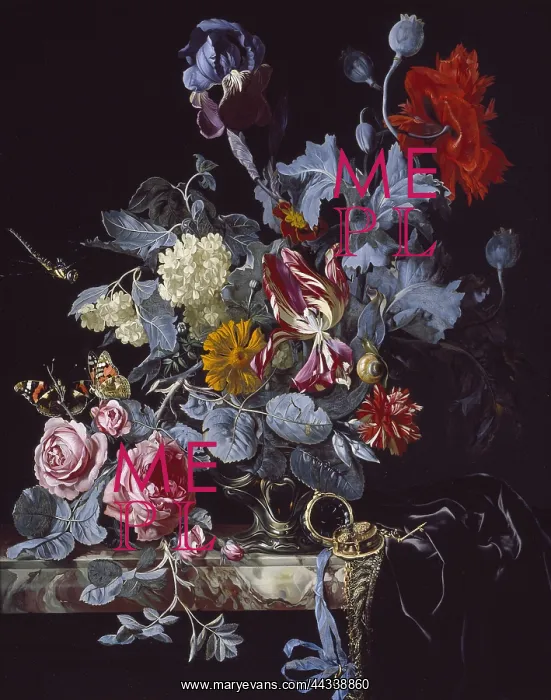 : A Vase of Flowers with a Watch : A Vase of Flowers with a Watch
