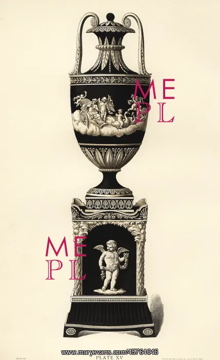 : Vase and pedestal decorated with Cupids and the seasons : Vase and pedestal decorated with Cupids and the seasons