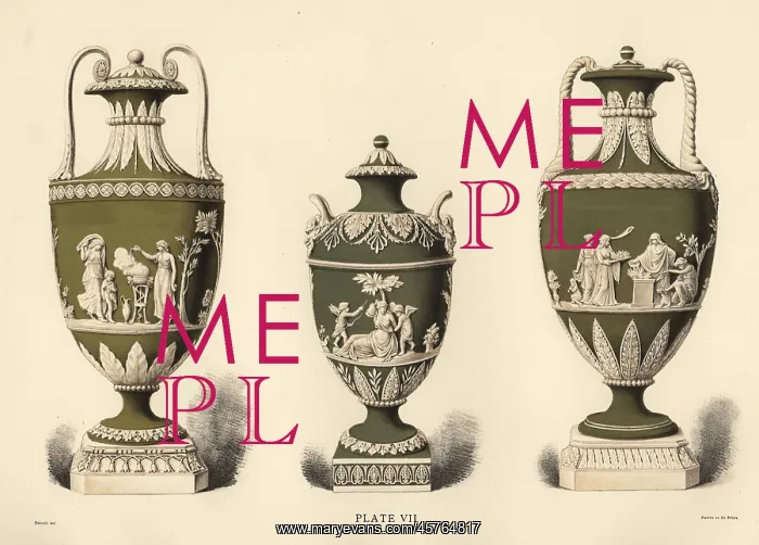 : Three vases showing reliefs : Three vases showing reliefs