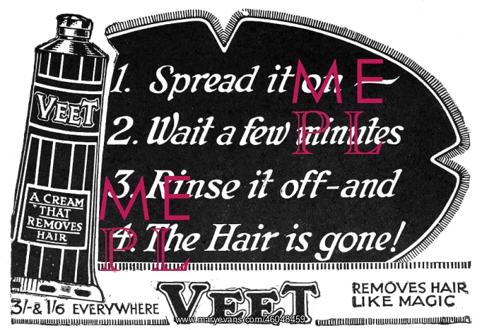 : Veet advertisement, depilatory cream, 1927 : Veet advertisement, depilatory cream, 1927