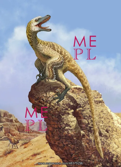 : A Velociraptor screams loudly while perched on : A Velociraptor screams loudly while perched on