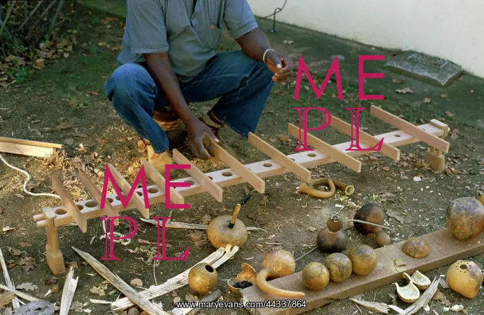 : Venancio Mbande assembling timbila xylophone : Venancio Mbande assembling timbila xylophone