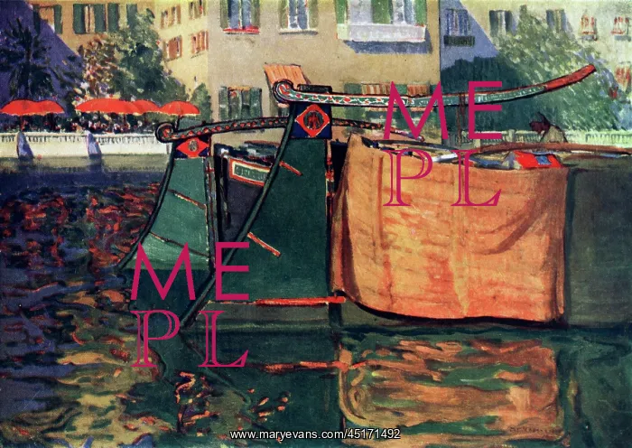 : Venice. Painting of a green barge in Venice, Italy : Venice. Painting of a green barge in Venice, Italy