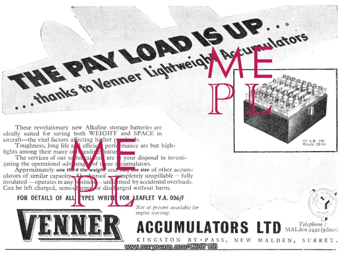 : Venner Lightweight Aircraft Accumulators 1950 : Venner Lightweight Aircraft Accumulators 1950