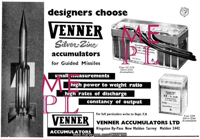 : Venner Silver-Zinc Accumulators For Guided Missiles : Venner Silver-Zinc Accumulators For Guided Missiles