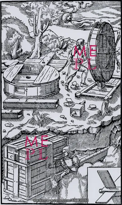: Mine ventilation. (Basle, 1556). Woodcut : Mine ventilation. (Basle, 1556). Woodcut