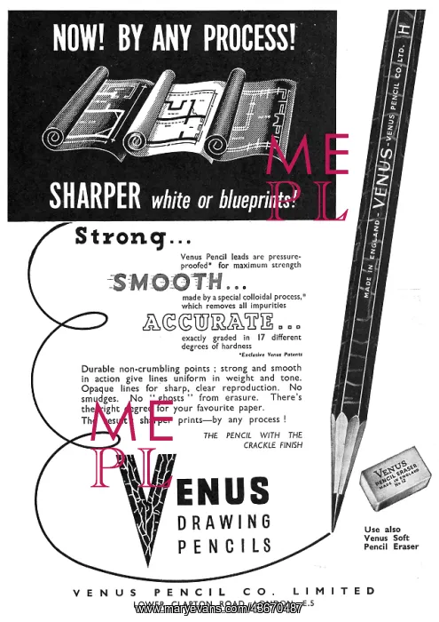 : Venus Pencils For Draughtsmen 1952 : Venus Pencils For Draughtsmen 1952