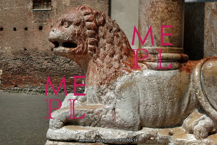 : Verona. View from the side of one of two lions supporting the columns of : Verona. View from the side of one of two lions supporting the columns of