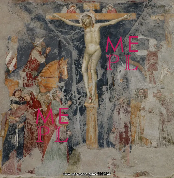 : Verona. Detail of fresco of the crucifixion, 14th century, in the Chiesa S : Verona. Detail of fresco of the crucifixion, 14th century, in the Chiesa S