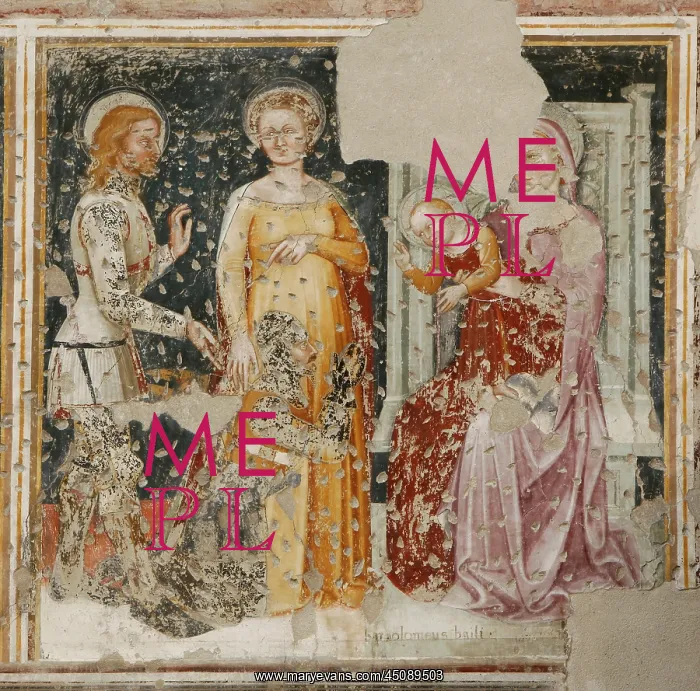  : Verona. Detail of fresco depicting a Knight presented by St George to the Virgin